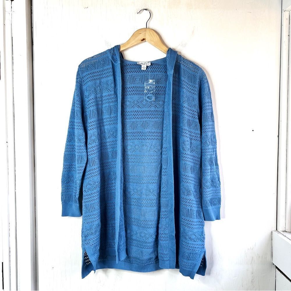 Joan Rivers Blue Knit Hooded Cardigan NWOT